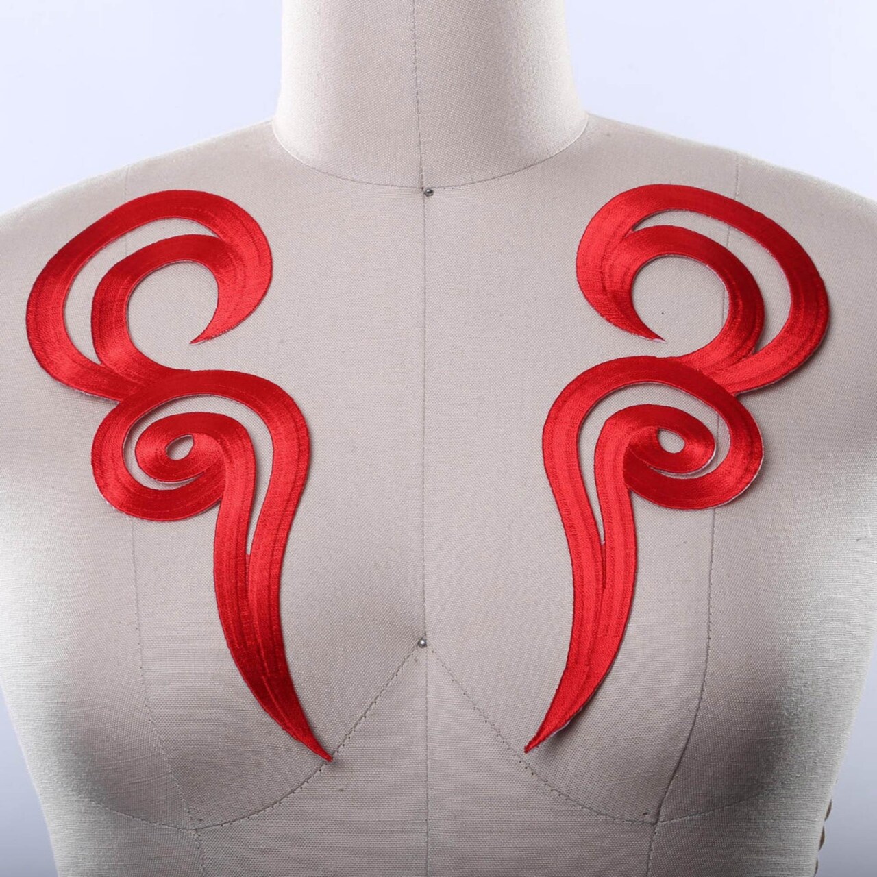 Red Swirl Embroidered Iron-On Applique Pair 9" for Costumes and Gowns